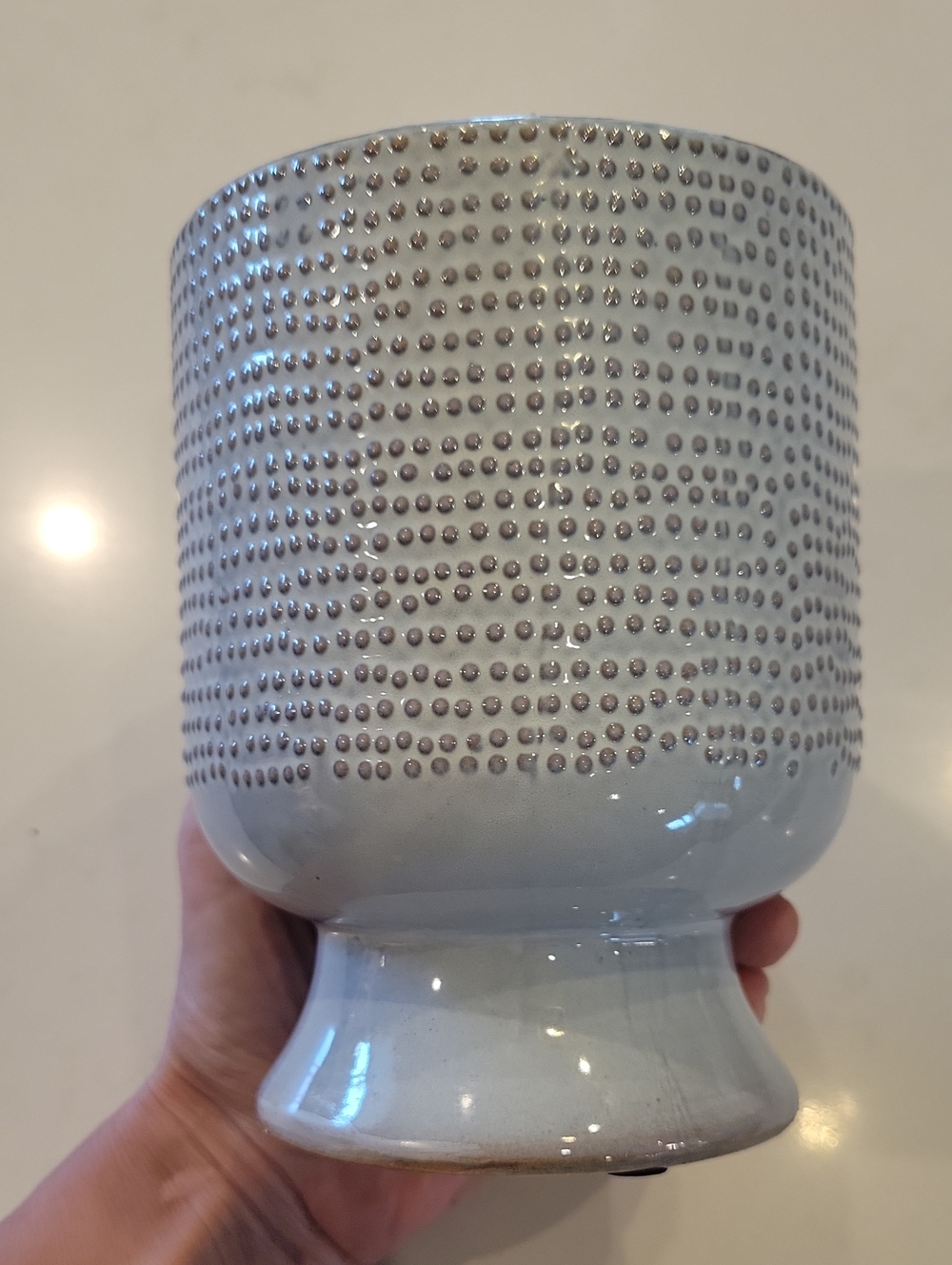 Pottery Barn Pale Gray Teztured Ceramic Vase